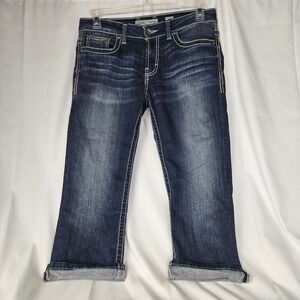 BKE Jeans Womens 3 Blue Culture Crop Capri Mid Rise Distressed Denim